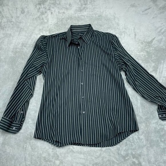 Van Heusen Mens Black Stripe Button-Up Shirt Size Large L/G 16-16.5 a1181 - Picture 1 of 7